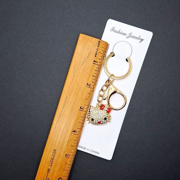 Gold hello kitty keychain Rhinestone bag charm luxury accessory - Picture 4 of 5